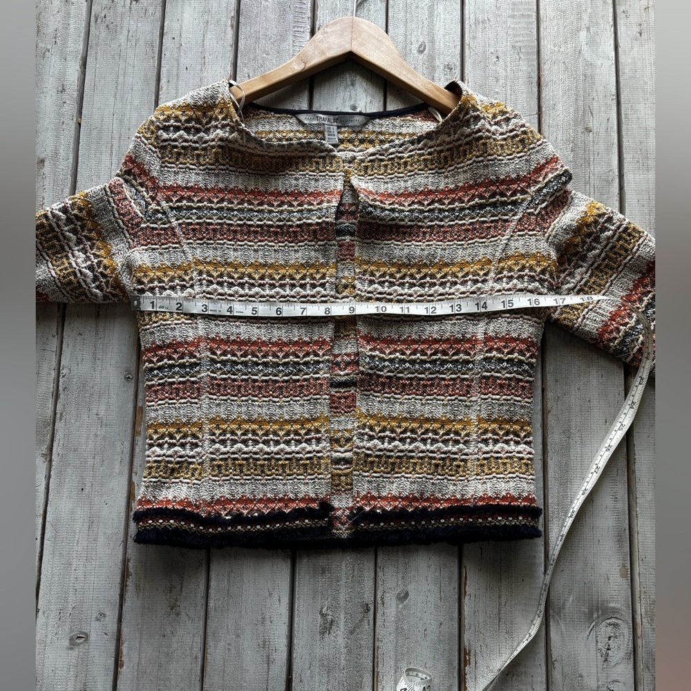 ZARA TRF Cropped Tweed Jacket Multicolor Open Front Cotton Blend Small - Picture 4 of 12